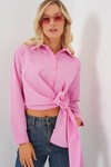 Merterium Kadın Bağlamalı Uzun Kol Gömlek 20325 - Pembe