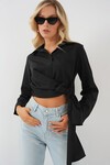 Merterium Kadın Bağlamalı Uzun Kol Gömlek 20325 - Siyah