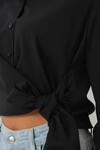 Merterium Kadın Bağlamalı Uzun Kol Gömlek 20325 - Siyah