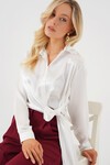 Merterium Kadın Bağlamalı Uzun Kol Saten Gömlek 20287 - Beyaz
