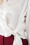 Merterium Kadın Bağlamalı Uzun Kol Saten Gömlek 20287 - Beyaz