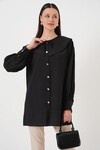Merterium Kadın Bebe Yaka Uzun Tunik 5967 - Siyah