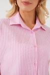 Merterium Kadın Çizgili Kısa Kol Gömlek 20324 - Pembe