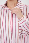 Merterium Kadın Çizgili Oversize Gömlek 20278 - Kırmızı