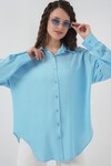 Merterium Kadın Çizgili Oversize Gömlek 20295 - Mavi