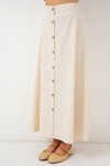 Merterium Kadın Düğmeli Keten Uzun Etek 8046 - Krem