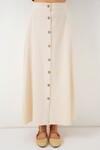 Merterium Kadın Düğmeli Keten Uzun Etek 8046 - Krem
