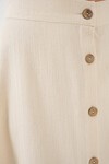 Merterium Kadın Düğmeli Keten Uzun Etek 8046 - Krem