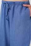 Merterium Kadın Geniş Paça Keten Pantolon 6735 - İndigo