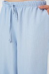 Merterium Kadın Geniş Paça Keten Pantolon 6735 - Mavi