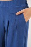 Merterium Kadın Geniş Paça Pileli Pantolon 6718 - İndigo