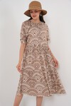 Merterium Kadın Kısa Kol Desenli Elbise 2553 - Bej