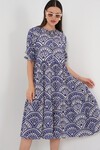 Merterium Kadın Kısa Kol Desenli Elbise 2553 - İndigo