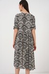 Merterium Kadın Kısa Kol Desenli Elbise 2553 - Siyah