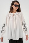 Merterium Kadın Nakışlı Örme Bluz 941 - Beyaz