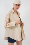 Merterium Kadın Örme Oversize Gömlek 20264 - Bej