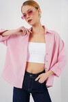 Merterium Kadın Oversize Kısa Kol Gömlek 20315 - Pembe