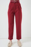 Merterium Kadın Pileli Kemerli Kumaş Pantolon 6725 - Kırmızı