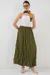 Merterium Kadın Uzun Kırışık Etek 8042 - Haki