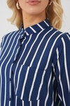 Merterium Kadın Uzun Kollu Çizgili Gömlek 20283 - A.Lacivert
