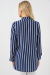Merterium Kadın Uzun Kollu Çizgili Gömlek 20283 - A.Lacivert