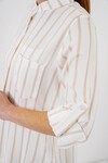 Merterium Kadın Uzun Kollu Çizgili Gömlek 20283 - Bej