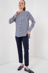 Merterium Kadın Uzun Kollu Çizgili Gömlek 20283 - Lacivert