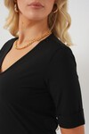 Merterium Kadın V Yaka Kısa Kol Basic Bluz 955 - Siyah