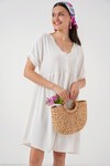Merterium Kadın V Yaka Kısa Kol Elbise 2567 - Beyaz