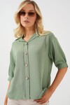 Merterium Kısa Kol Oversize Keten Gömlek 20240 - Çağla