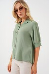 Merterium Kısa Kol Oversize Keten Gömlek 20240 - Çağla