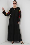 Merterium Nakışlı Uzun Elbise 2534 - Siyah