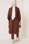 Merterium T5853 Kruvaze Yaka Tesettür Trençkot - Kahverengi