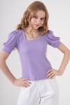 0409 Kare Yaka Örme Bluz - Lila