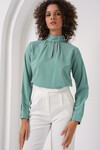 Merterium 0418 Pencere Detaylı Bluz - Su Yeşili