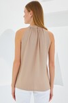 Merterium 0489 Halter Yaka Örme Bluz - Bisküvi