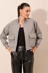 Merterium 0688 Çift Cepli Bomber Ceket - Gri