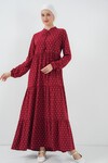 1627 Yaka Bağcıklı Tesettür Elbise - Bordo