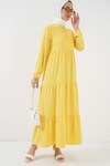 Merterium 1627 Yaka Bağcıklı Tesettür Elbise - Limon Sarısı