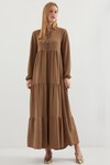 Merterium 1627 Yaka Bağcıklı Tesettür Elbise - Sütlü Kahve