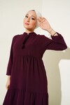 Merterium 1627 Yaka Bağcıklı Tesettür Elbise - Y.Bordo