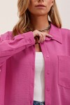 Merterium 20153 Tek Cepli Oversize Keten Gömlek - A.Fuşya