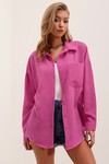Merterium 20153 Tek Cepli Oversize Keten Gömlek - A.Fuşya