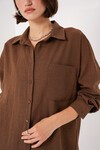 Merterium 20153 Tek Cepli Oversize Keten Gömlek - A.Kahve
