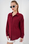 20153 Tek Cepli Oversize Keten Gömlek - Bordo