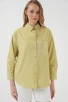 Merterium 20205 Çizgili Oversize Gömlek - Yağ Yeşil