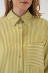 Merterium 20205 Çizgili Oversize Gömlek - Yağ Yeşil
