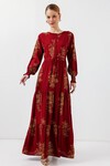 Merterium 2145 Desenli Tesettür Elbise - B.Kırmızı