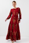 Merterium 2145 Desenli Tesettür Elbise - B.Kırmızı