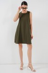 2444 Mini Keten Elbise - Haki